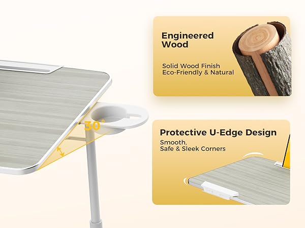 Portable table built with engineered wood &amp;amp;amp; features a smooth, PVC-protected tabletop ‘U’ edge