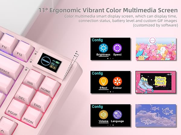 Pink Wireless Mechanical Keyboard 75% with Color Multimedia Screen Gaming Keyboard