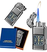 Torch Lighter Magic Dual Flame Dragon Lighter with Stylish Quartz Dial, Windproof Adjustable Jet ...
