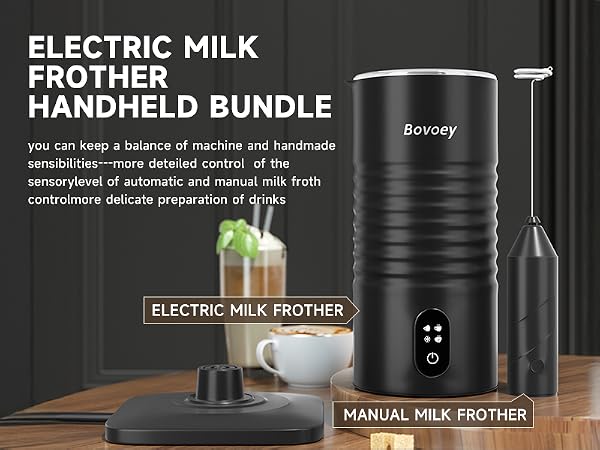 Electric Milk Frother Handheld Bundle,4 in 1 Automatic Milk Frother and Steamer Set,Cold Foam Maker