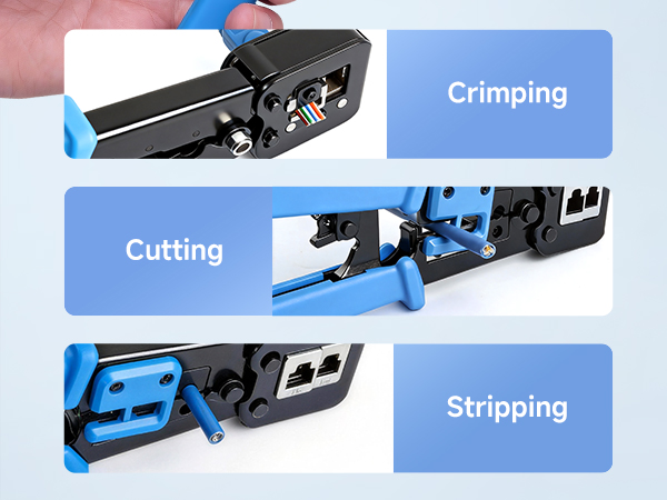 Modular RJ45 Crimp Tool (Ethernet Crimper) with Built-in Wire Cutter and Stripper