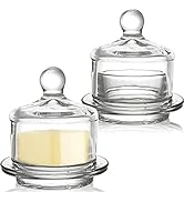Dicunoy 2 Pack Glass Butter Dishes, Small Round Butter Keeper with Dome Lid and Handle, Clear But...