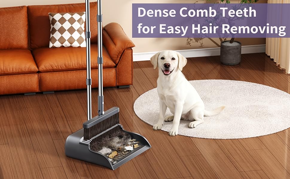 Broom dust pan set for easy pet hair removal