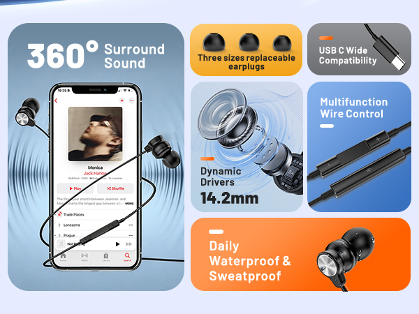 Wired Earbuds USB C