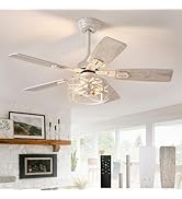 Depuley 42-Inch Ceiling Fans with Lights: Caged Ceiling Fans Dual Finish 5 Blades - Farmhouse Cei...
