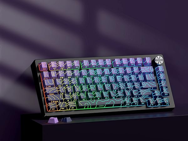 Topographic keycaps Gradient Purple Shine Through Keyboard Keys Side Printed OEM Profile keycap Set