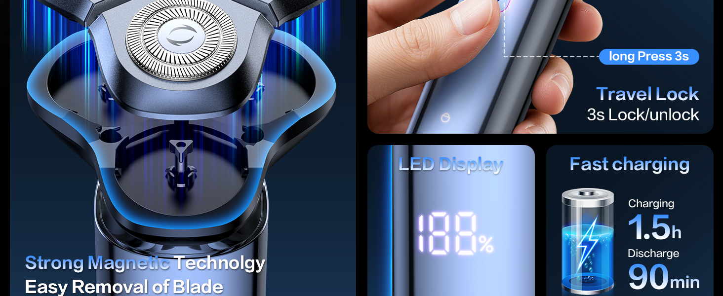 Men’s Rotary Shaver with LED Display &amp;amp;amp; Travel Lock