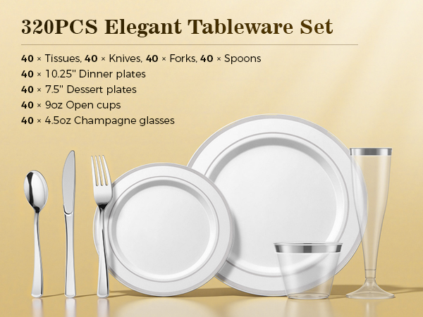 Silver Disposable Plastic Dinnerware Set