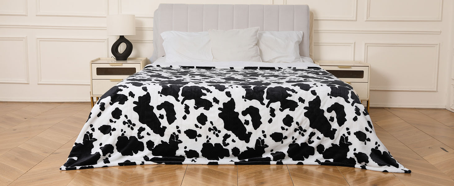 heated electric blanket cow print throw twin full queen fast even heating washable soft cozy
