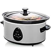 OVENTE Electric Slow Cooker with 3 Cooking Settings, Dishwasher-Safe Stoneware, Tempered Glass Li...