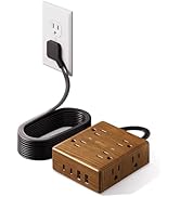 Brown Extension Cord 10Ft, Flat Plug Power Strip Surge Protector, 8 Outlets &amp; 4 USB Ports (2 USB ...