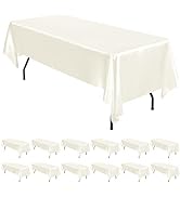 12 Pack Ivory Satin Tablecloth, 57 x 108 Inch Silky Satin Table Cloth, Rectangle Bright Silk Tabl...