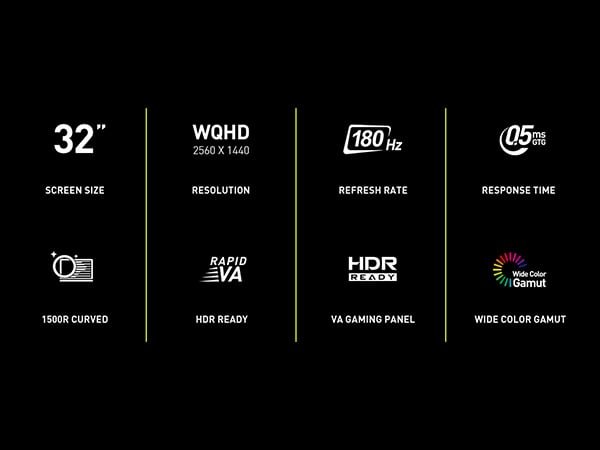 32" WQHD VA Panel; 180Hz Refresh Rate