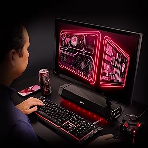 Attack Gaming Speaker Soundbar, Under Monitor PC Sound Bar LED Speaker with 40W Peak Audio Power