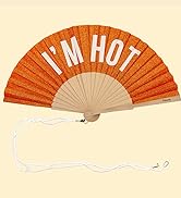 Fisura – Original folding fan with “I’m H*t” message. Colorful wooden folding fan in orange glitt...