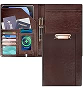 Leather Portfolios for Men Clip Boards 8.5x11 with Storage Dark Brown Leather Binder Folders