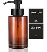 Foaming Soap Dispenser Set, 17 Oz Clear Brown Glass Hand Soap Dispenser with Matte Black 304 Rust...