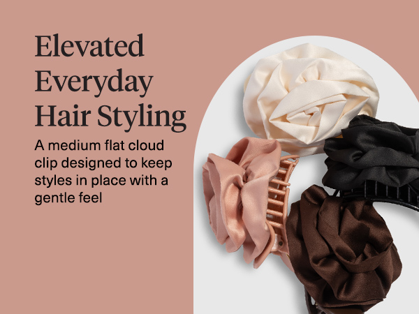 Kitsch Medium Satin Rosette Flat Claw Clips for Women - Stylish Flat Hair Clips,