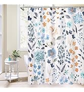 Litabel Blue Floral Shower Curtain, Plant Leaves with Flower Shower Curtains for Summer Blue Bath...
