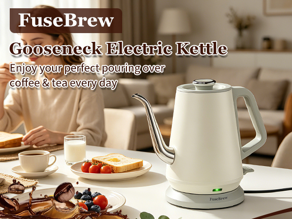Home barista brewing fresh pour over coffee with white gooseneck electric kettle in morning