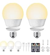Brightown E26 Rechargeable Light Bulb with Remote Timer and 3 Color Temperatures, Battery Backup ...
