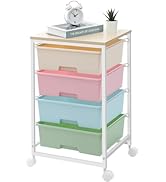 Utility Cart with 4 Drawers,Rolling Storage Cart with Drawers,Storage Rolling Drawer Cart,Rainbow