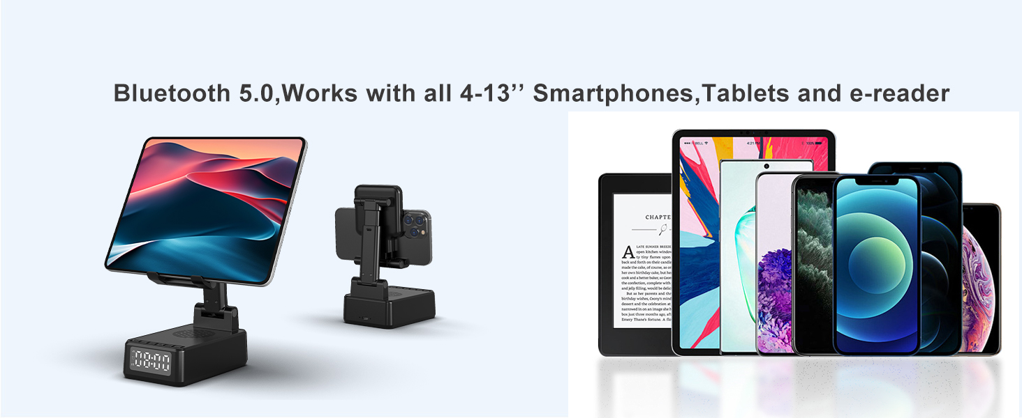 Wamgra bluetooth speaker with phone holder is suitable for 4-10 inch smartphones,tablets,e-readers