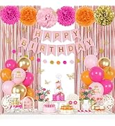 Hot Pink Orange Birthday Decorations for Women Girls, Peach Burnt Gold Metallic Confetti Printed ...