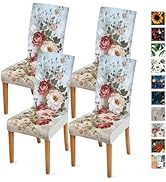 Vintage Floral Chair Covers for Dining Room – Romantic Peony Print Stretch Slipcovers for Elegant...