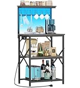 Furologee Bakers Rack with Power Outlet and LED Light, Small Coffee Bar Station with 4 Tier Shelv...