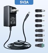 UL Listed 5V 2A 6ft Power Supply Adapter with 8 Tips, AC to DC 5V 2000mA 10W Wall Charger for USB...