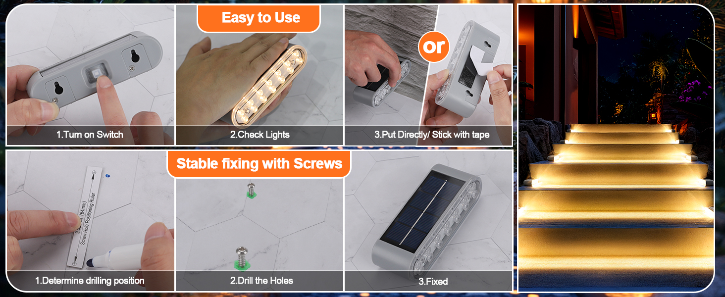 No Drill Solar Light for Steps Stairs