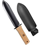 KAKURI Hori Hori Garden Knife with Sheath 12.5" [Carbon Steel Blade], Professional Garden Tool fo...