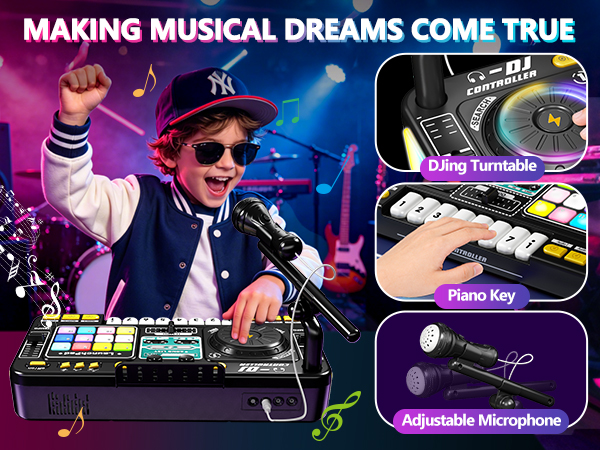 dj controller dj mixer table with microphone for kids dj turntable and plano key toys for boys girls