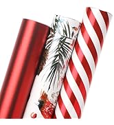 Ribbli Christmas Wrapping Paper Red White Gift Wrap 3 Rolls Vintage Christmas Printed Assortment ...