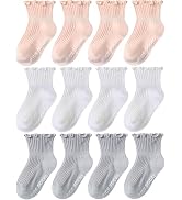 Aroveea Non Slip Grip Ankle Baby Socks 12 Pack for Toddler Boys and Girls Kids,Infant Cute Cotton...