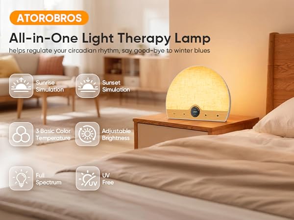 Light Therapy Lamp and Sunrise Alarm Clock 2-in-1, 10000 Lux Happy Therapy