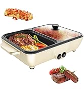 2-in-1 Electric Hot Pot and Grill Combo - Dual Temperature Control, Non-Stick, Fast Heating - 120...
