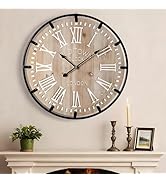 Vantic Farmhouse 30 Inch Extra Large Decorative Wall Clock with Metal Circle, Oversized Wood Wall...