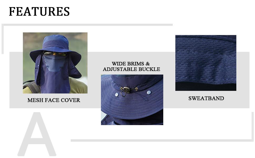 mesh face cover wide brims &amp; adjustable buckle sweatband