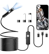 PAPIBLU Endoscope with Light, 1920P HD Borescope with 8 Adjustable LED Lights, Semi-Rigid Snake C...