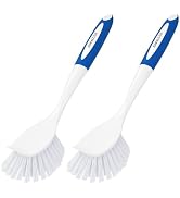 Amazer Dish Brush with Handle, 2 Pack Kitchen Scrub Brushes with Built-in Scraper for Cleaning, D...