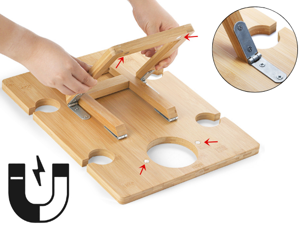 bamboo wine picnic table MAGNETICALLY ATTACHED LEGS