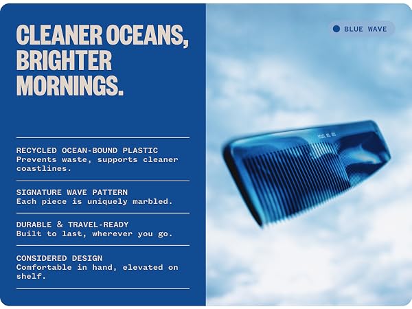 Wavey hair comb pro dual tooth comb made from recycled ocean plastic, curly wavy hair styling