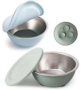 Moonkie Baby Bowls with Suction, Stainless Steel &amp; Silicone Toddler Bowls with Lids, One Piece No...