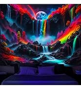 SparkLia Blacklight Waterfall Planet Tapestry, UV Reactive Glow in the Dark Fantasy Landscape Mou...