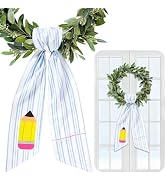 AnyDesign Back to School Wreath Sash for Front Door 2 Pcs Pencil Notebook Line Satin Wreath Sash ...