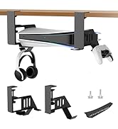 JDGPOKOO No-Drill PS5 Under Desk Mount, Metal Holder for PS5 Pro/Slim Digital &amp; Disc With Clamp, ...