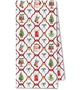 ChissNook Red and Green Christmas Kitchen Towels, Coquette Bow Xmas Dish Towels Drying Cloth for ...