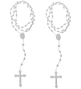 SelHeng 2Pcs White Plastic Rosary Beads Luminous Necklaces Catholicism Prayer Religious Jewelry, ...